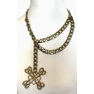 Vintage SHB Shofel Bros Necklace Statement Gold Tone Double Chain Celtic Knot 19